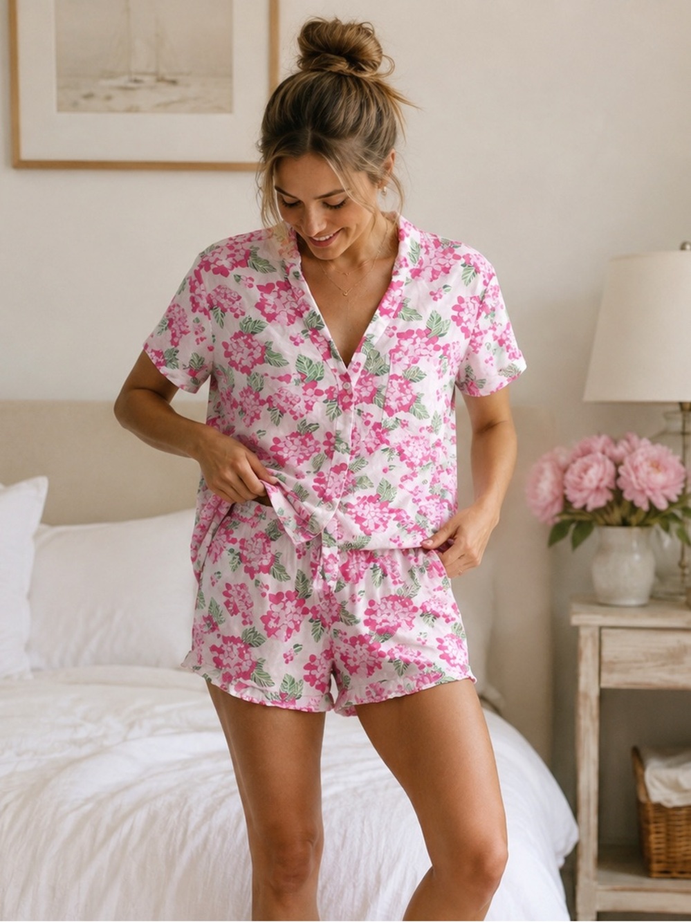 Mary Square Pink Floral Short Pajama Set - Women Intimates & Sleepwear size Med